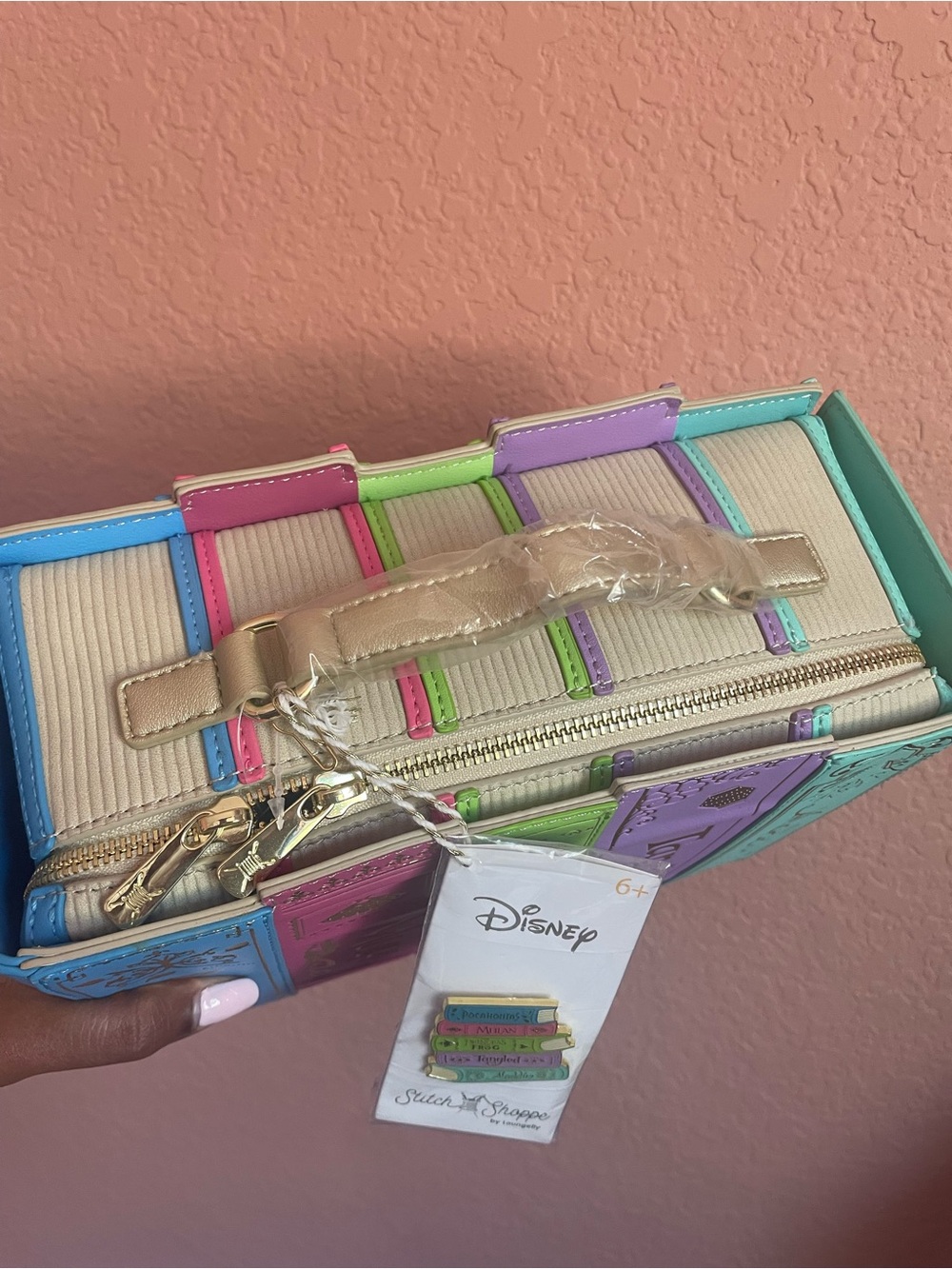 Loungefly Multicolor Disney Princess Book Stack Crossbody Purse Stitch Shoppe - Picture 4 of 4